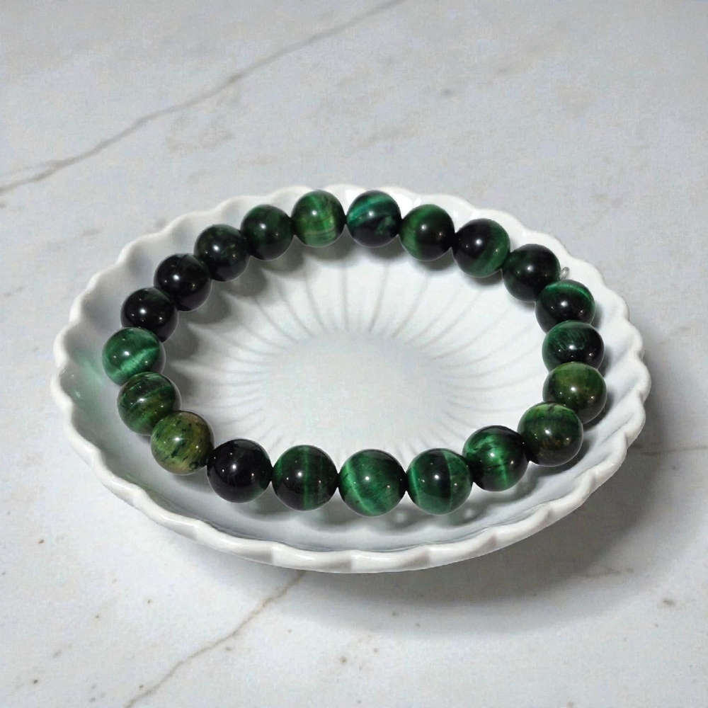 Handcrafted Men's Green Stone Stretch Bracelet 7-9 Inches